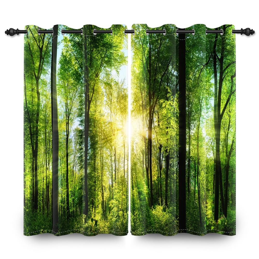 2 pcs Forest Landscape Blackout Curtains Green Nature Scenery for Bedroom Living Room Thermal Insulated Room Darkening Drapes