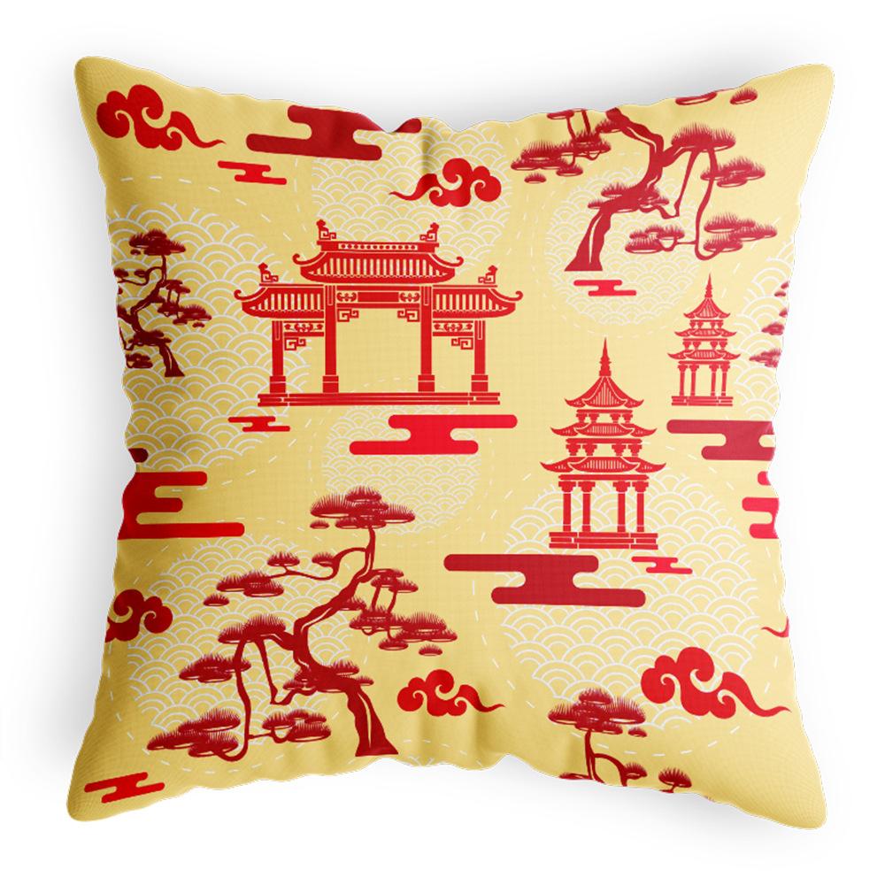 Nachtkissen Kissenbezug Mehrfarbig Baumwolle und Leinen Druck Esszimmerstuhl Rückenlehnenkissenbezug Satin Chinesischer Stil Serie Kissenbezug