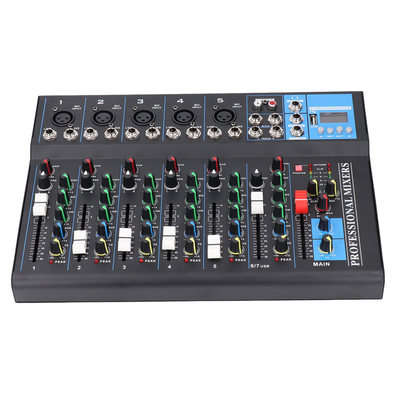

7 Channel Mixer USB Sound Board Mixing Console Professional Stage Equipment 100‑240V US Plug
