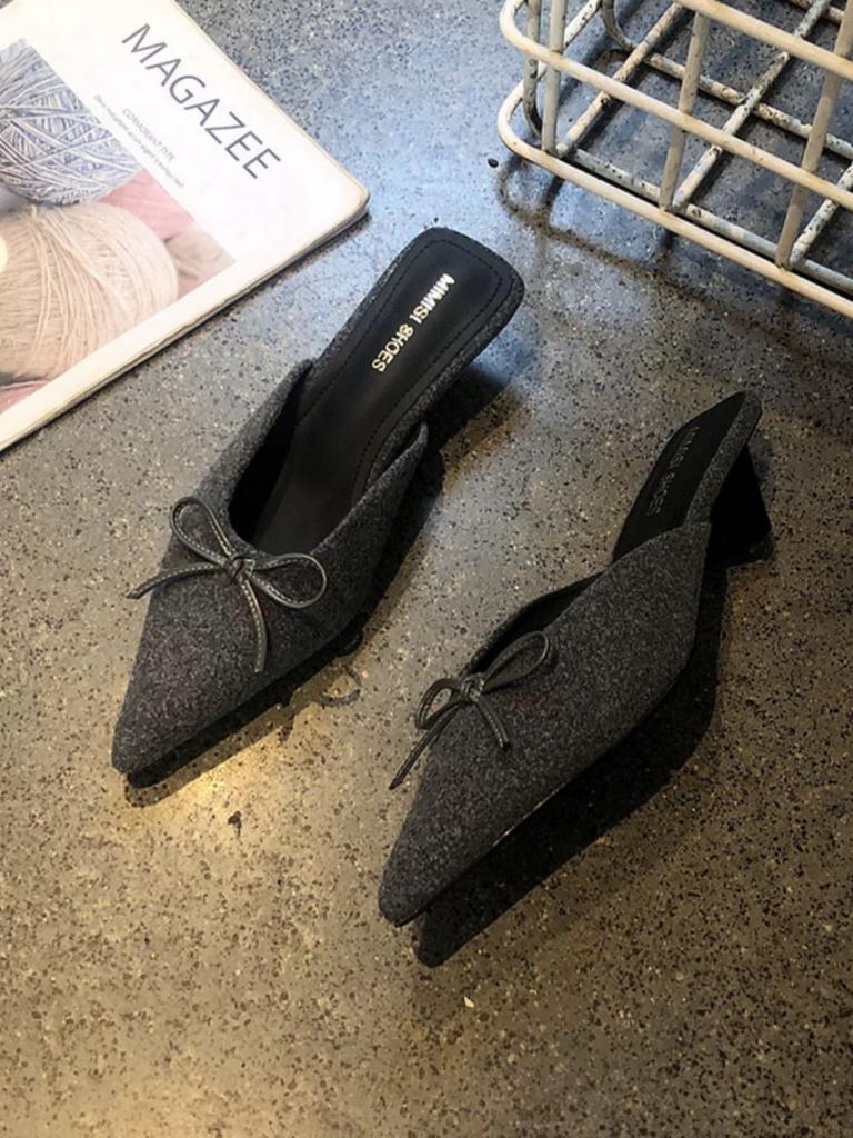 Fashion Aphixta Sweet Butterfly Knot Design Heels Slippers Flannel Upper Pointed Toe Summer Slip On Slides Fashion Green Baby Pink Shoes