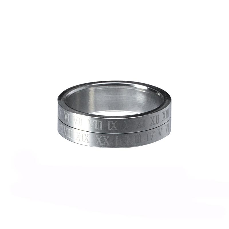 

Homemade Roman numeral ring rotatable moving male and female couples index finger cold wind personality ins titanium steel ring female size 6