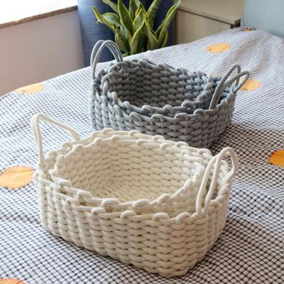 Baumwollseil gewebter Aufbewahrungskorb mit Griff, Aufbewahrungsbox für Kleinigkeiten, Kosmetik, Spielzeug, Snacks, Desktop-Make-up-Organizer, Baumwollkörbe