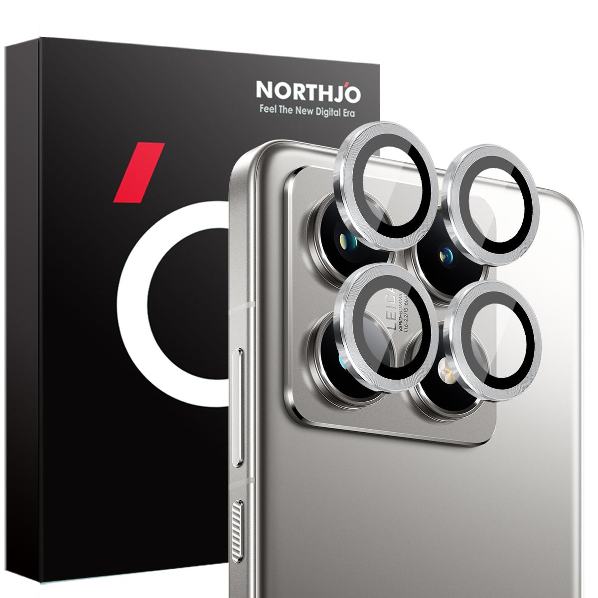 

NORTHJO 1 Комплект для Xiaomi 14T Pro Загартоване скло Захисна плівка для лінзи камери CD Візерунок Металеве кільце Захист лінзи Silver