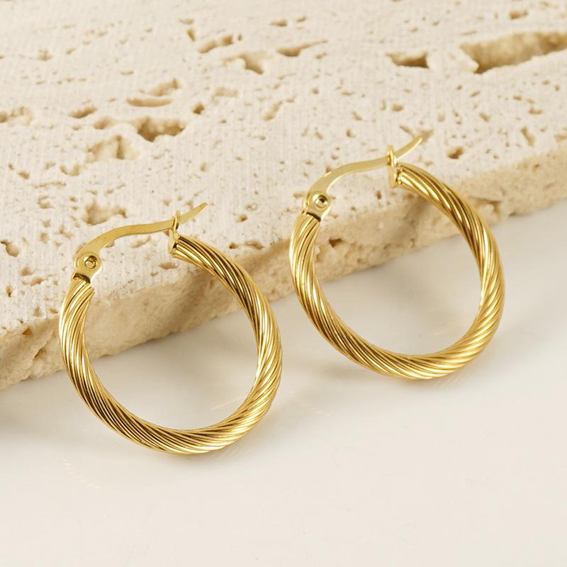 18K Gold Plated Stainless Steel Twisted Wire Hoop Earrings for Women