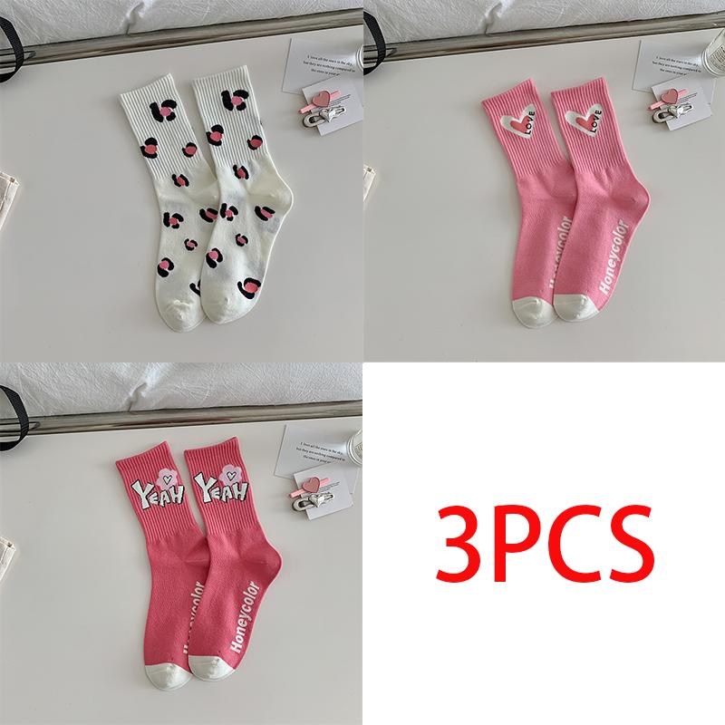 

3 Pairs Spring and Autumn Solid Color Candy Color Socks White Pink Cute College Style Socks One size