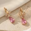 Golden Plated Copper Pink Teardrop Zirconia Drop Earrings for Women
