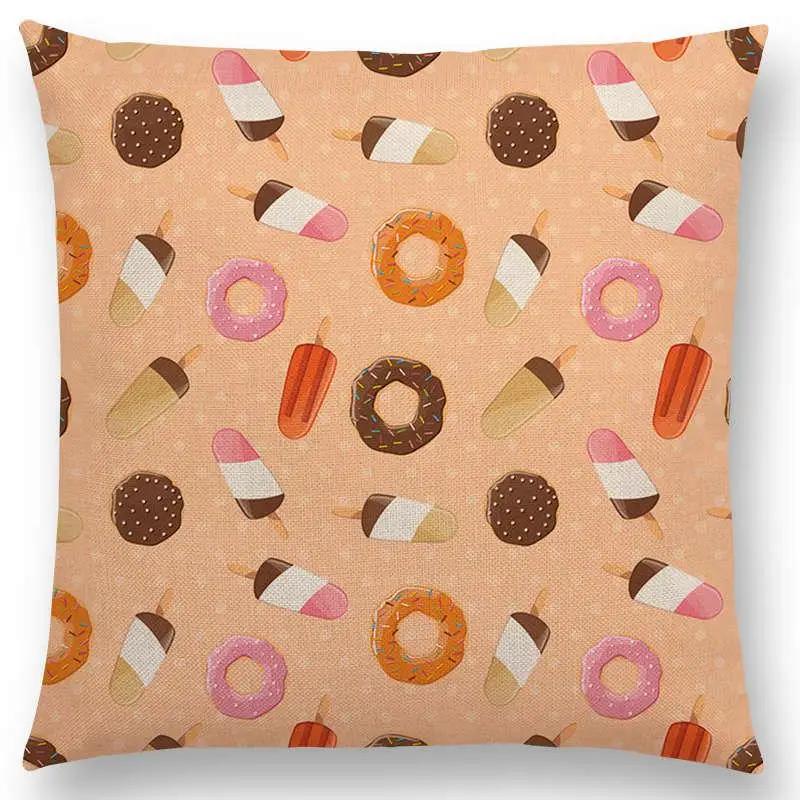 Colorful Prints Cushion Cover Chocolate Candy Donuts Pretty Ice Cream Pattern Color Party Sofa Throw Pillow Case Decor