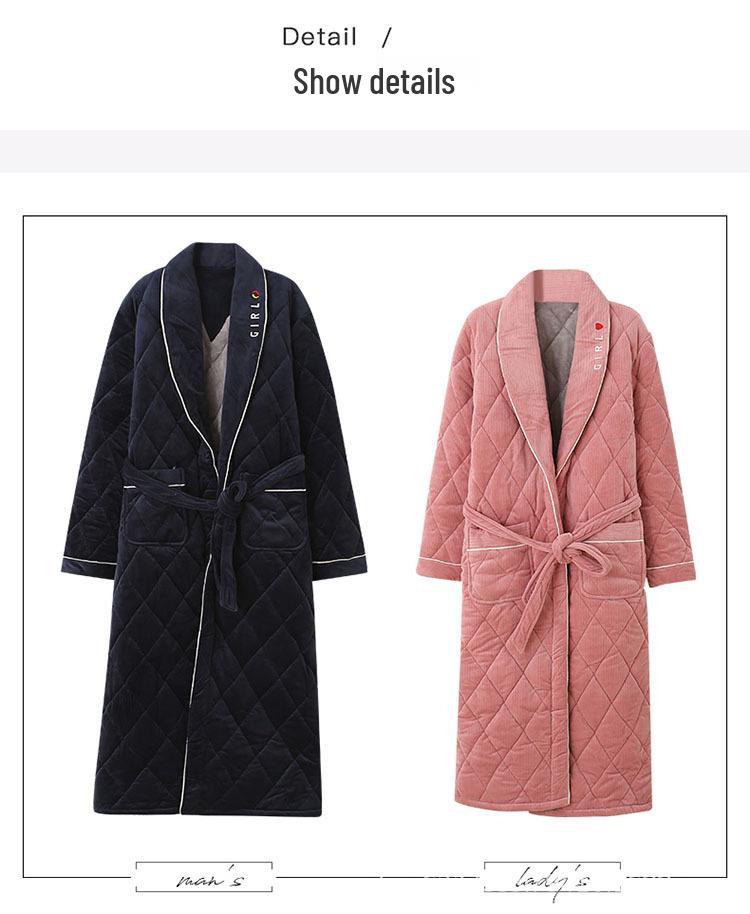 Extra Long Winter Couple's Robe: Thick Quilted Velvet Bathrobe for Men & Women