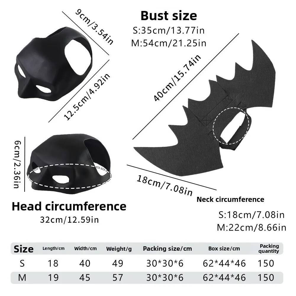 Halloween Pet Black Bat Costume Set with Mask Wing for Cats Dogs Creative Cosplay Cat Dog Halloween Party Pet Supplies