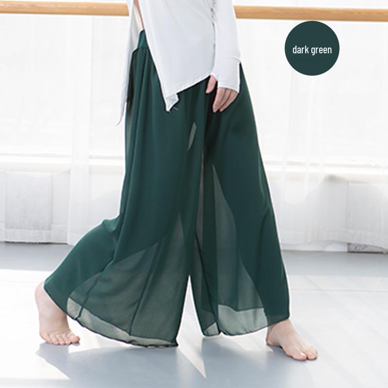 Flowing Chiffon Wide-Leg Dance Pants: Women s Modern and Ethnic Dance Performance Costume One Size темно-зеленого