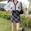 Plus Size Women's Retro Plaid Wool A-Line Midi Skirt - High-Waisted, Warm, Korean Style for Autumn/Winter