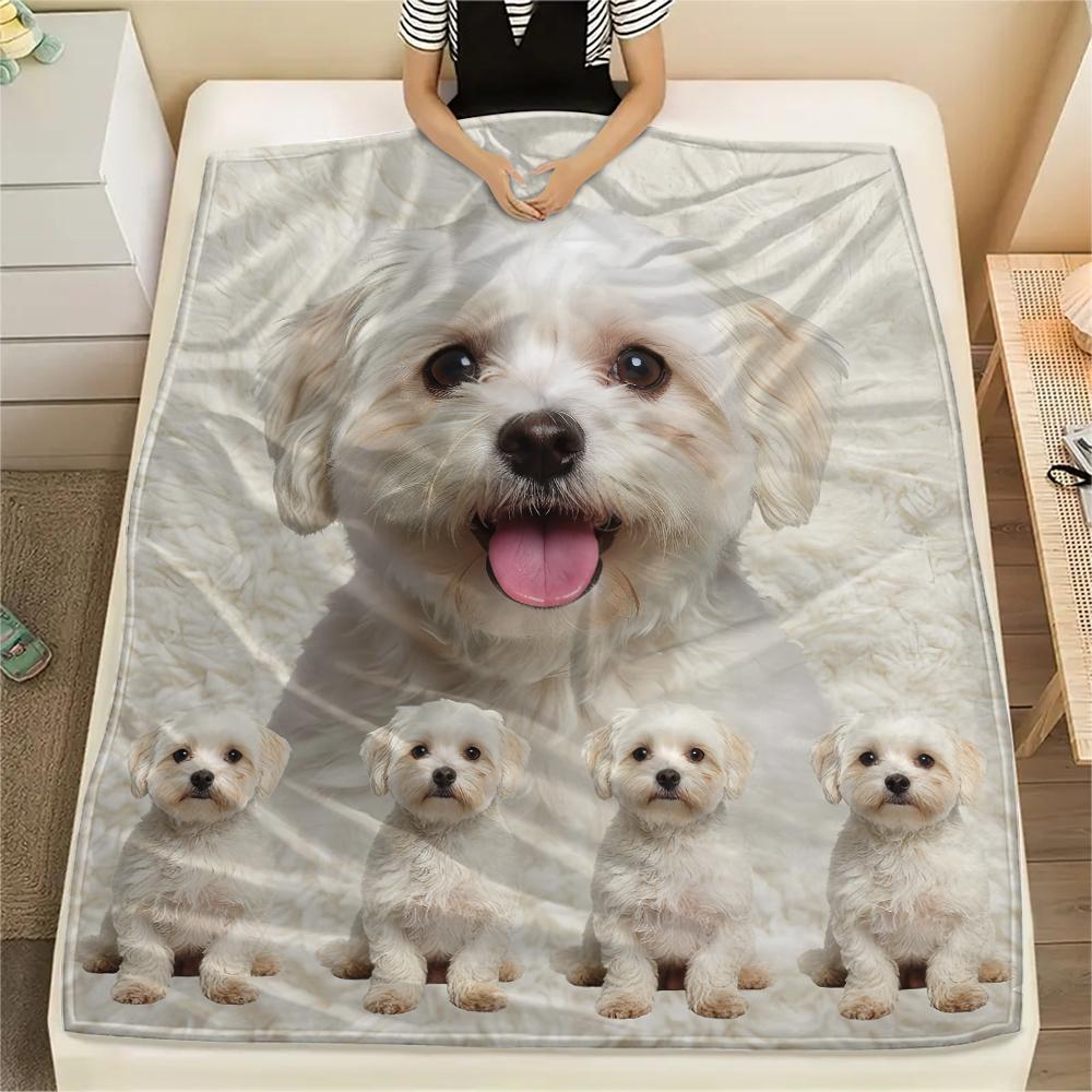 1Pc Lhasa Marejus Dog Print Flannel Blanket, High quality Comfortable for All Seasons, Home Decor, Warmth and Comfort, Perfect for Gifts