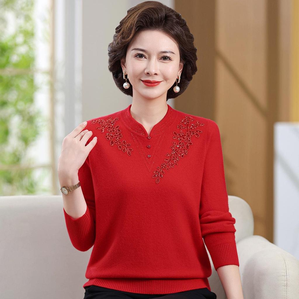 100% Pure Wool Knitted Sweater for Women with Cheongsam Collar - Autumn/Winter Style