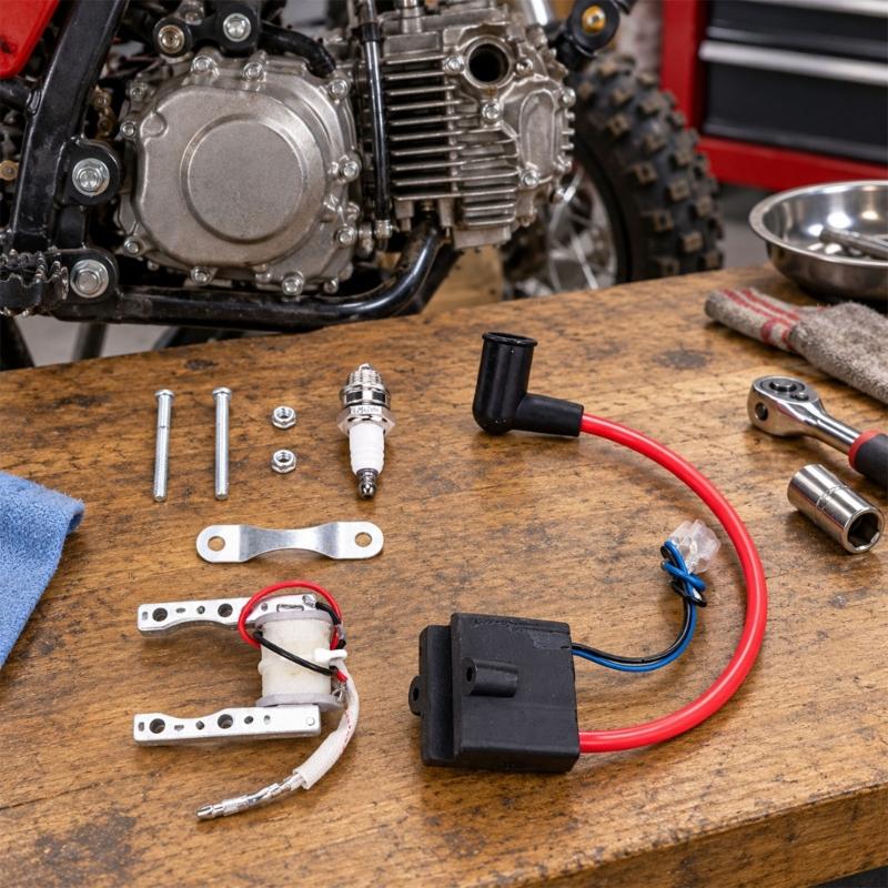 49Cc 60Cc 80Cc Motorcycle Ignition Coil Assembly with Wire Terminal Connections for Comparing the Existing Part Before Ignition Repair or Replacement