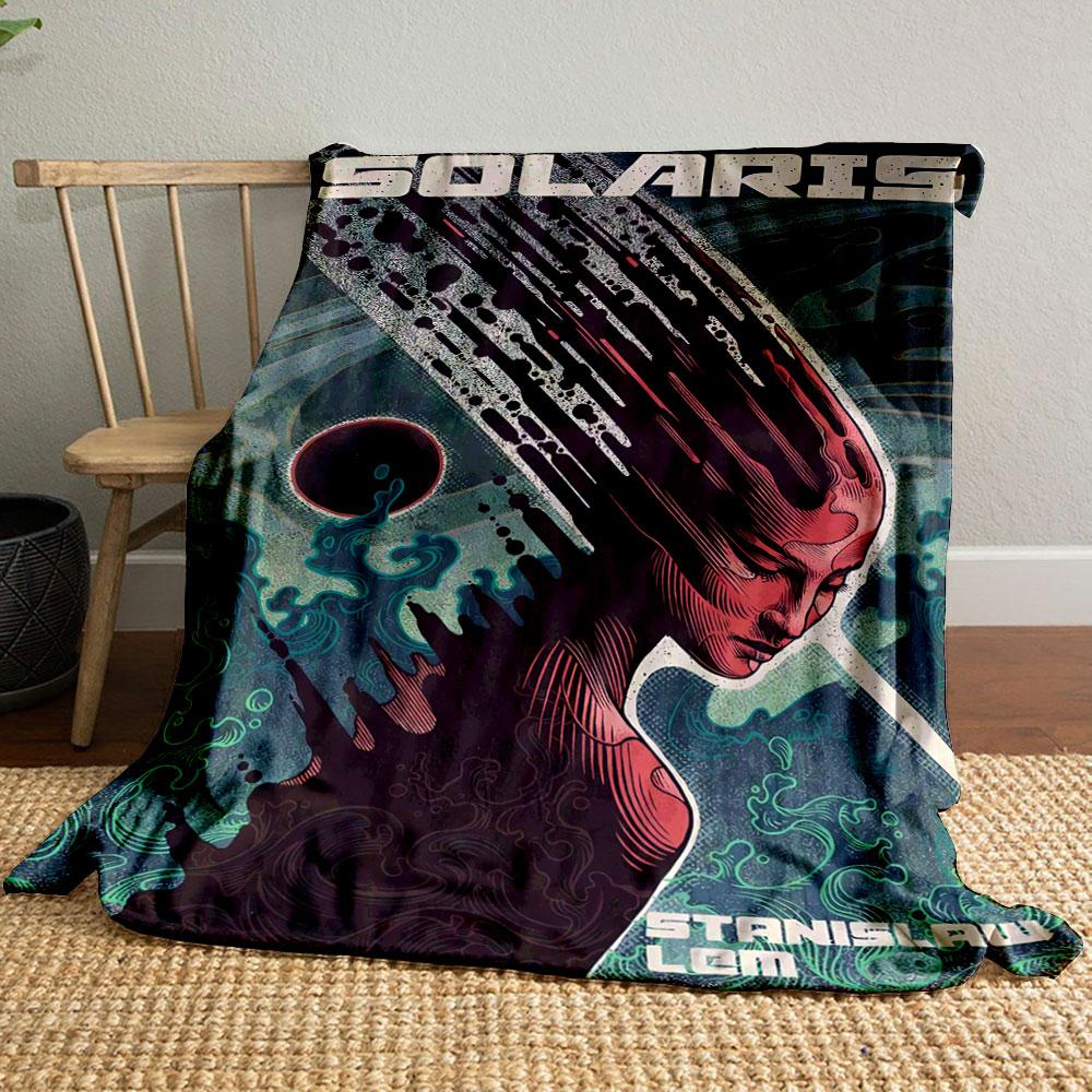 Vintage Solaris Sci-Fi Book Cover Dark Throw Blanket, Super Soft Fleece Blanket for All Seasons, Reversible Plush Throw for Any Room
