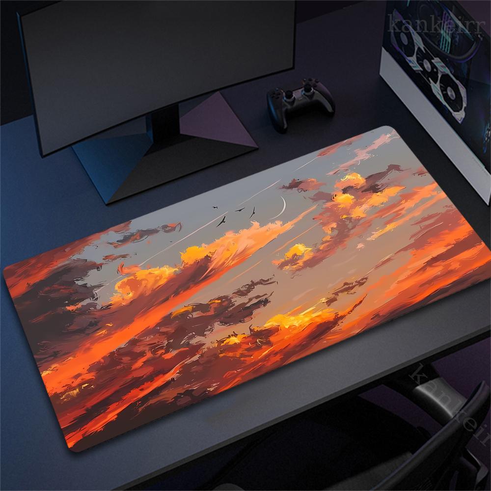 Large Game Deskmat Natural Rubber Mousepad Landscape Mountain Sunset Cartoon Mouse Pad Antislip Carpet Keyboard Mouse Mat 90x40
