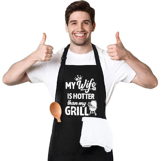 Funny Aprons for Men, Professional Kitchen Cooking Aprons with Two Pockets, Adjustable Chef Apron Bib Apron Gift