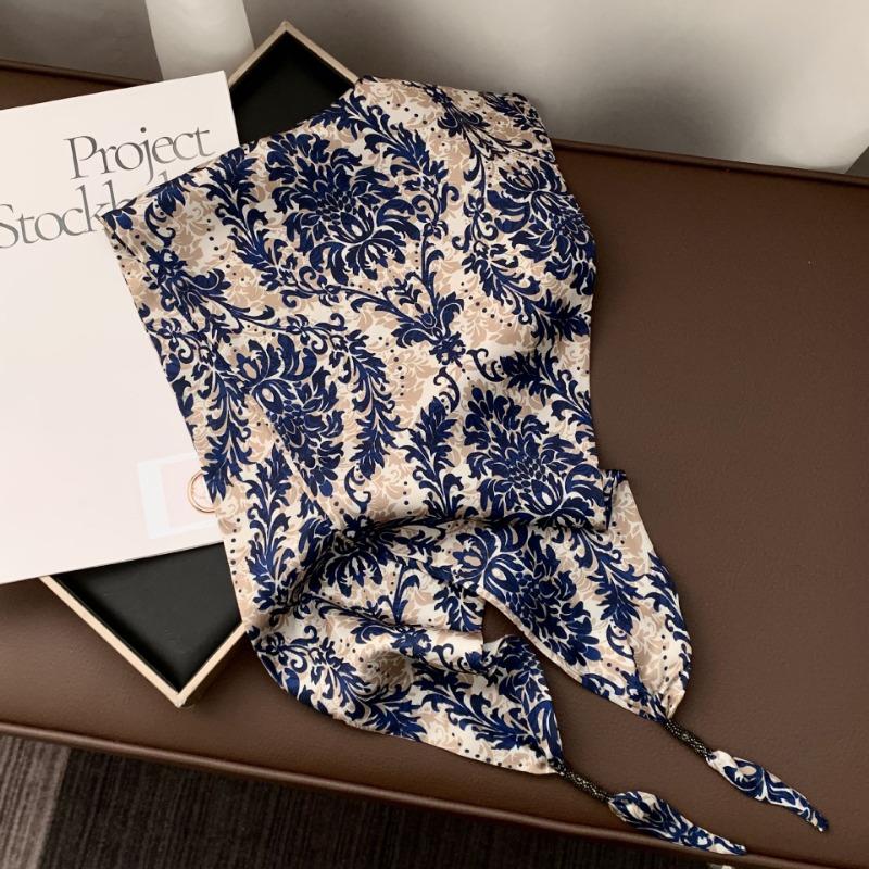 Silk scarf new fashion wheat ear cashew flower silk scarf head scarf beaded small scarf scarf triangular scarf waist tie