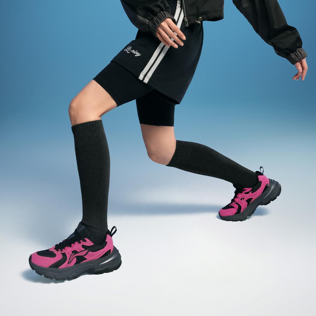 Li Ning Beichen 2K Comfortable Versatile Retro Thick Sole Increased Height Non-Slip Wear-Resistant Low-Top Dad Shoes Women Sneaker Rose-Red AGCU354-4