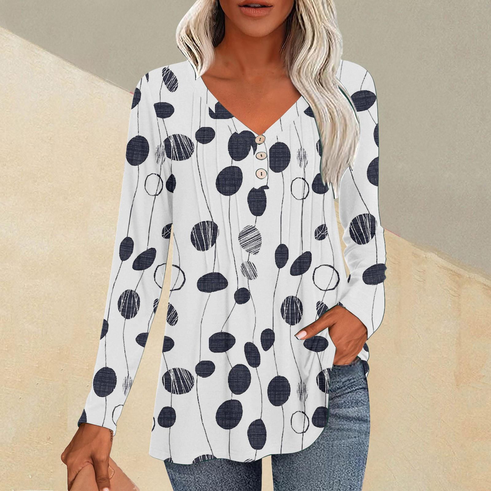 

Модные топы, повседневная плиссированная футболка с V-образным вырезом и растительным принтом, длинный рукав XL небесно-голубой