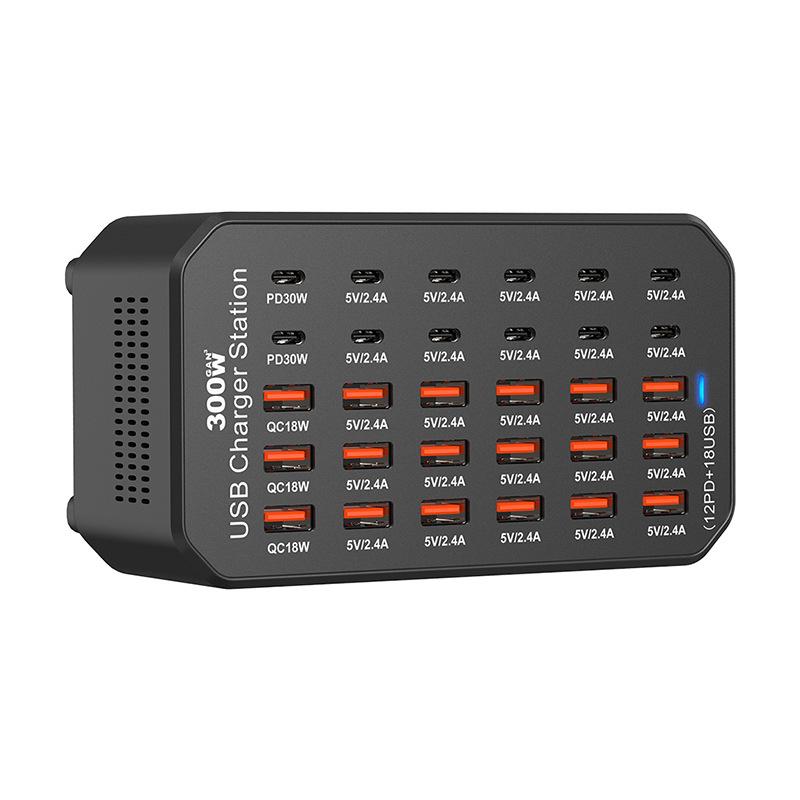 30-Port 300W USB Multifunction Charger for Apple, Huawei Tablets & Phones - PD Fast Charging Desktop Station