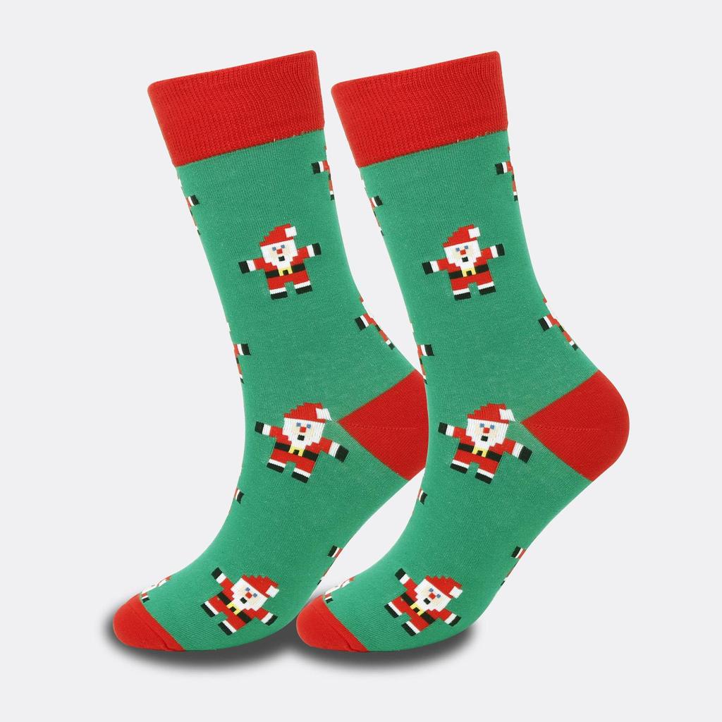 "Trendy Colorful Men's Socks: Medium/High Tube, Large Christmas Elements, Casual Cotton."