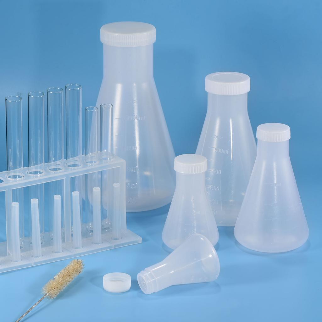 1/2/4Pcs 50-1000ml Plastic Erlenmeyer Flask with Screw Caps Clear Narrow Mouth Conical Flask Container For Laboratory Experiment