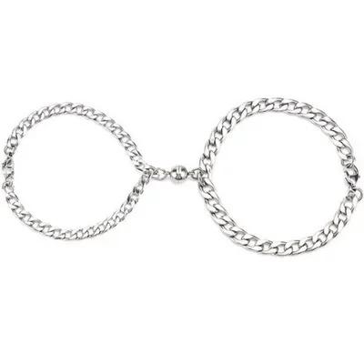 Fashion Simple Heart Shape Magnetic Couple Bracelet Silver Color Personality Vintage Women Man Promise Bracelet Lover Jewelry