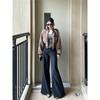 Women's Wide-Leg Frayed Edge Jeans: Autumn/Winter Floor-Length, Slimming Straight-Leg Design