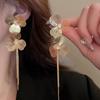 Fashion Long Tassel Petal Drop Earrings for Women Luxury Metal Crystal Hollow Flower Temperament Earrings Wedding Zircon Gifts