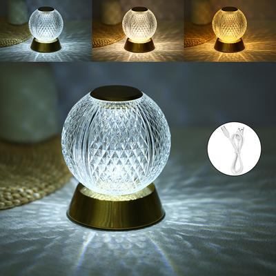 Lámpara de noche de metal de cristal Lámpara de mesa inalámbrica Lámpara de escritorio con control táctil 3 colores claros