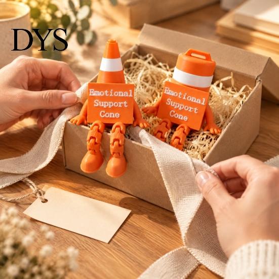 Funny Office Desk Ornaments Emotional Support Traffic Cone Buddy, Articulated Figurine with Robot Toy Sign, Monitor Decor, Companion Gift for