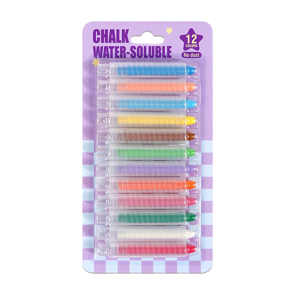 12 Colors Water Soluble Dustless Chalk Rotating Design with Pen Case Anti-Stain for Teaching Drawing Doodling Art Painting