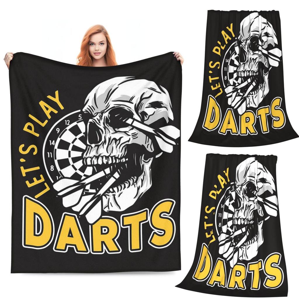 Lasst uns Darts spielen Totenkopf Dartscheibe Pfeil Decke Fleece Sofa Überwurfdecke Multifunktion für Couch Büro Überwürfe Bettdecke Steppdecke