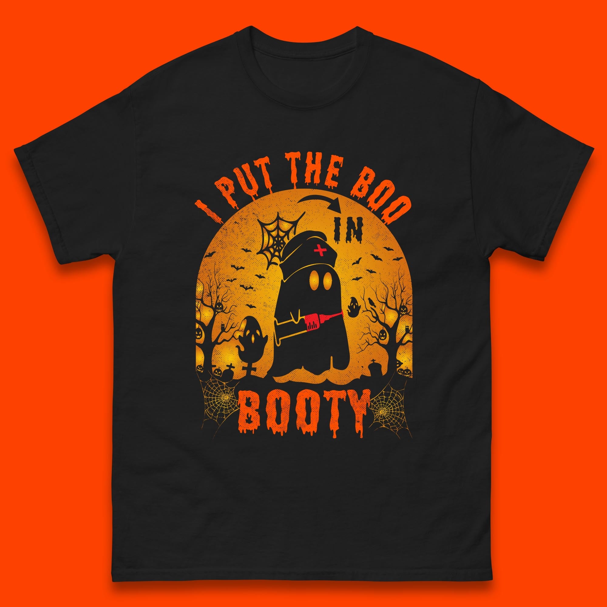 I Put The Boo In Booty Nurse Ghost Syringe Funny Halloween Nursing Boo Ghost Costume Mens Tee Top S