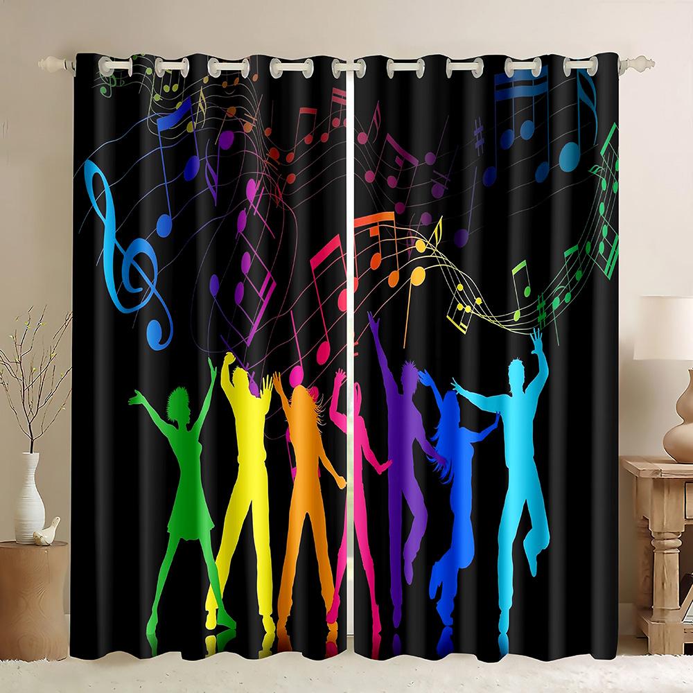 Cheap Custom Rock Music Guitar Thin Window Curtain Retro Musical Note Printed Curtains for Bedroom Kitchen Home Decor 2 Panels