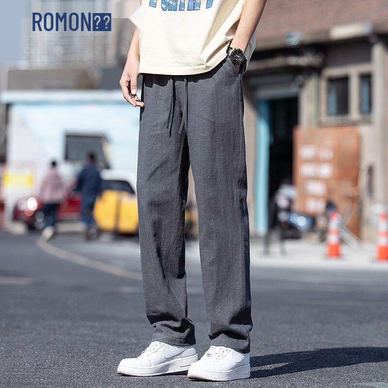 ROMON Men's Straight-Leg Linen Blend Casual Pants