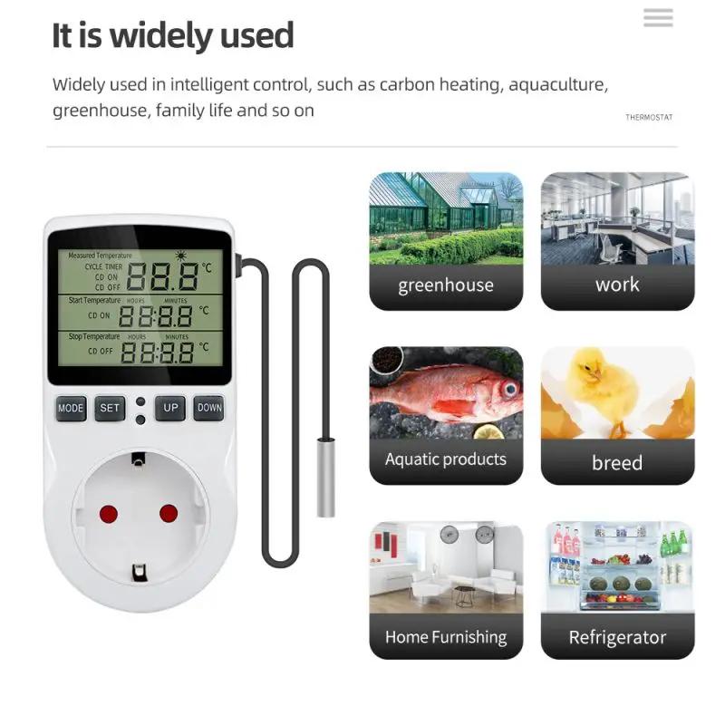 EU Plug Digital Temperature Controller Timer Socket Thermostat With Timer Switch Cooling Heating Temperature Sensor