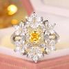 Elegant Two-Tone Yellow Gemstone Flower Ring for Women Square Zircon Cluster Jewelry Fashion Gift