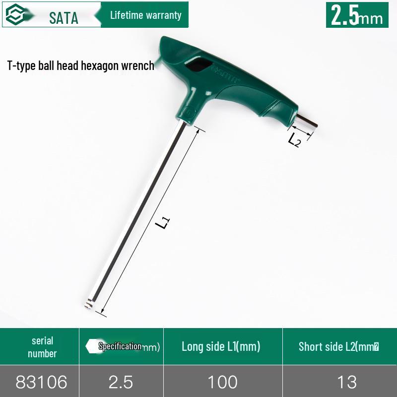 SATA T-Handle Ball End Hex Key Set, 2.5-10mm