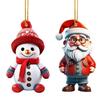 2 Pcs Christmas Ornaments Cartoon Snowman Santa Claus Acrylic Pendant Xmas Tree Hanging Decoration for Holiday Party Decor Car Accessories