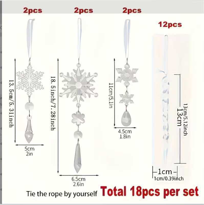 

18pcs Crystal Glamour Style Icicle Ice Bar Snowflake Christmas Hanging Ornaments,Transparent Decorations, for Christmas Tree