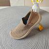 Women's Elegant Slip-On Shoes - Breathable Mesh & Soft Rubber Sole, All-Season Comfort, Beige Casual Shoes with Round Toe for Casual Attire