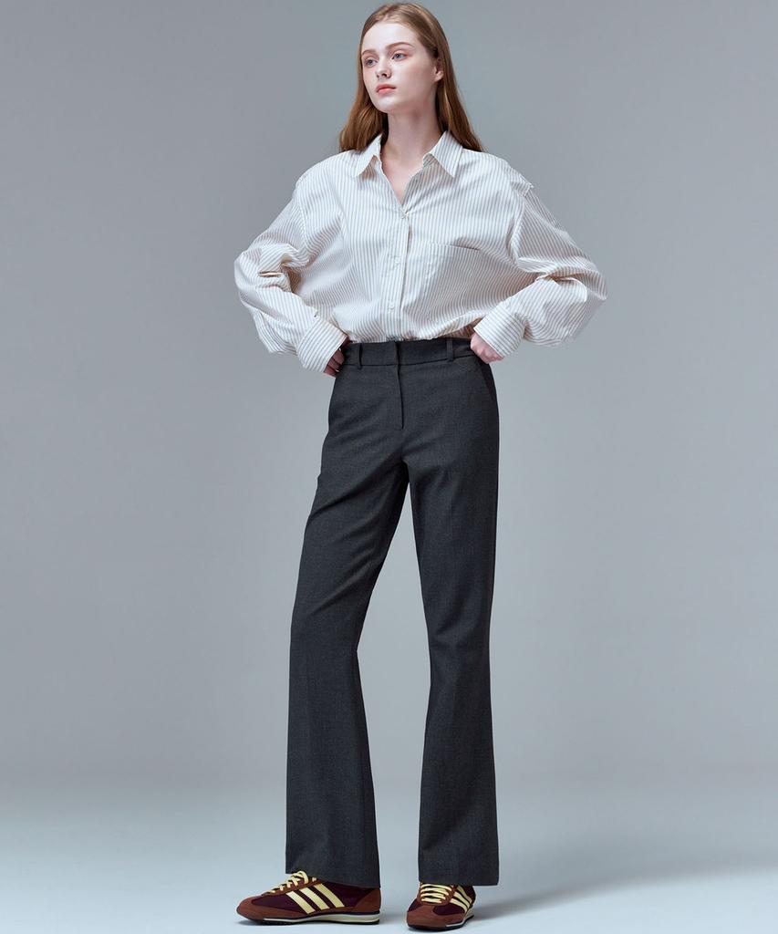 MALOUPE 2138 Brushed Stretch Slim Bootcut Pants (Dark Gray)
