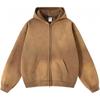 Mens Oversized Hooded Sweatshirt With Distressed Wash Print Heavyweight 400g Cotton Blend Zipper Front Casual Streetwear