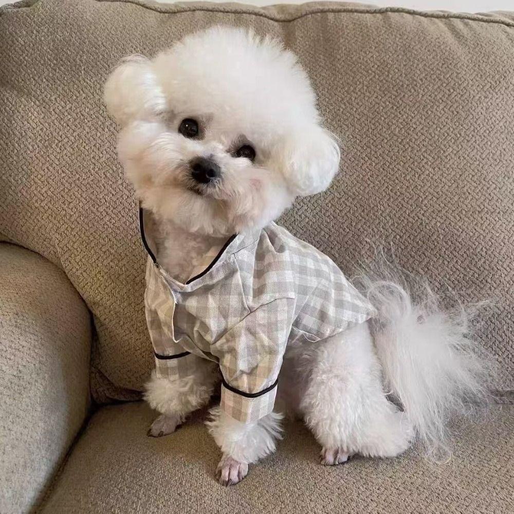 Leisure Pet Sleepwear Plaid Cotton Cat Small Shirt Dog Pajamas For Puppy Cat Spring Summer