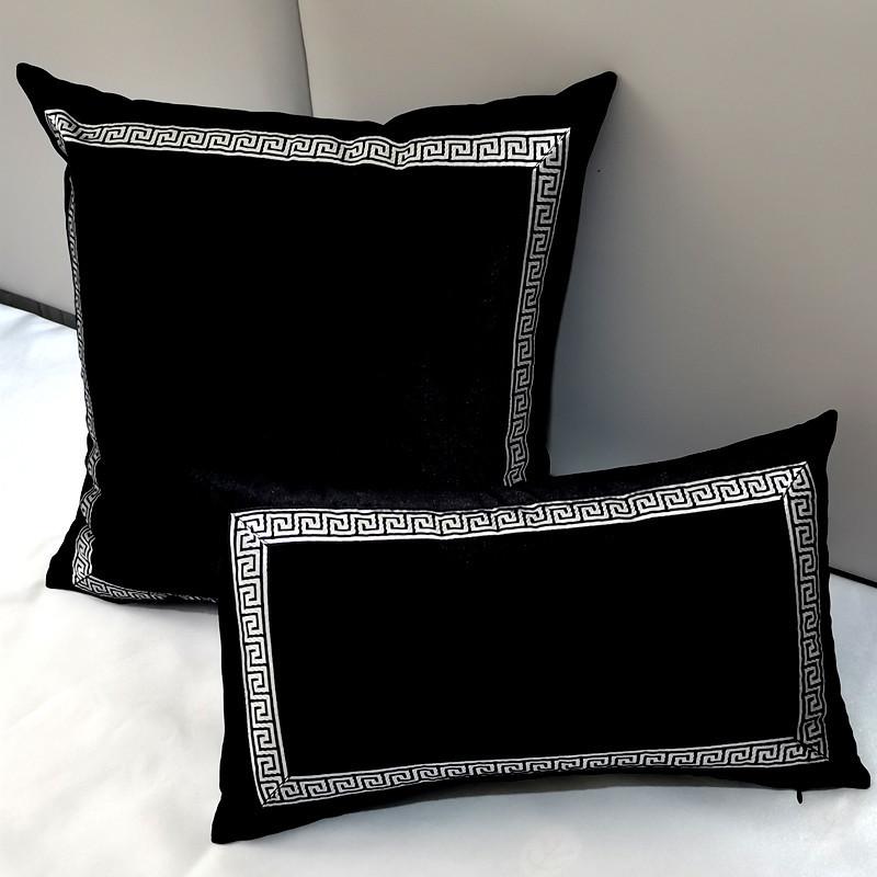 1 Stück geometrische Samt-Kissenhülle Luxus High-End Klassisch Schwarz Weiß Kissenbezug 45*45 50*50 Sofa Überwurf-Kissenbezug Graue Farbe