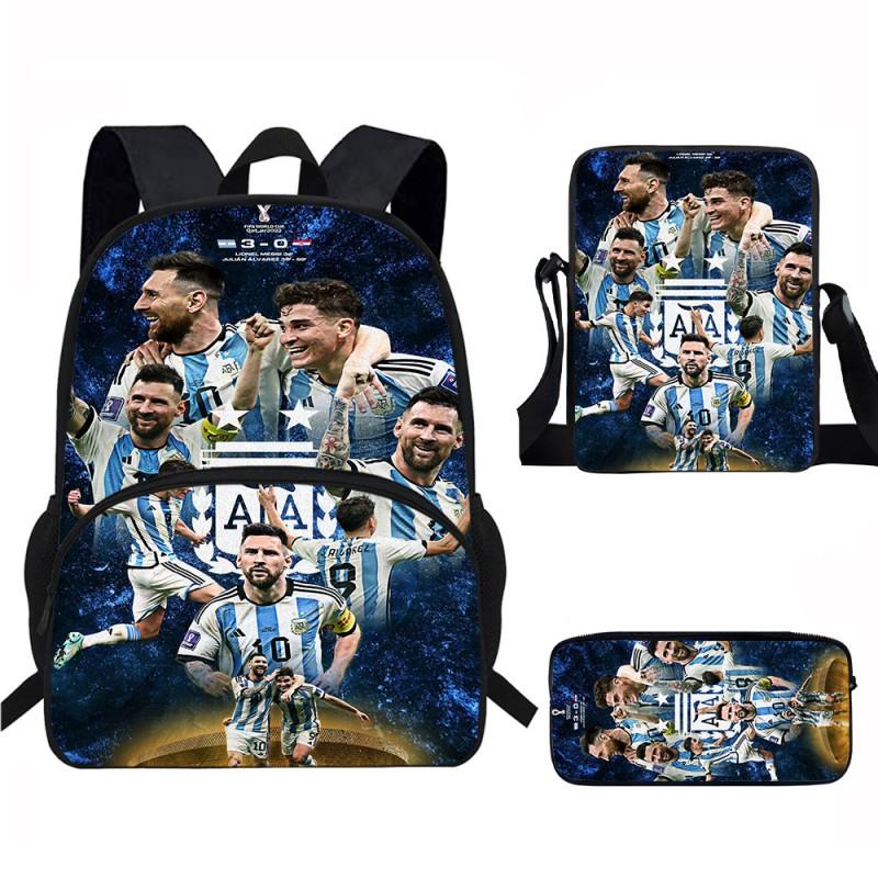 Set Zaino Scolastico per Bambini a Tema Messi con Borsa a Tracolla Astuccio per Studenti Elementari