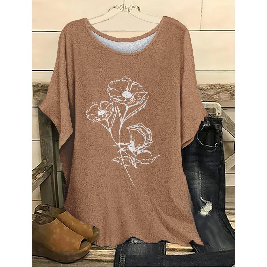 Plus Size Violet Kiss Leaf Women's T-shirts Fashion O Neck 3D Digital Printed Short Sleeved T-shirt