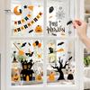 Holiday Glass Decoration Stickers 4 Sheets Halloween Electrostatic Stickers, Cartoon Pumpkins Castle Bats Window Easy Remove Clings PVC Waterproof